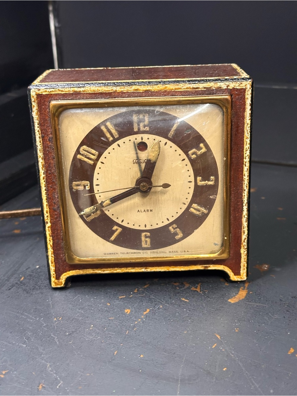 Vintage Telechron Electric Alarm Clock Art Deco Wood Grain Working Ashland